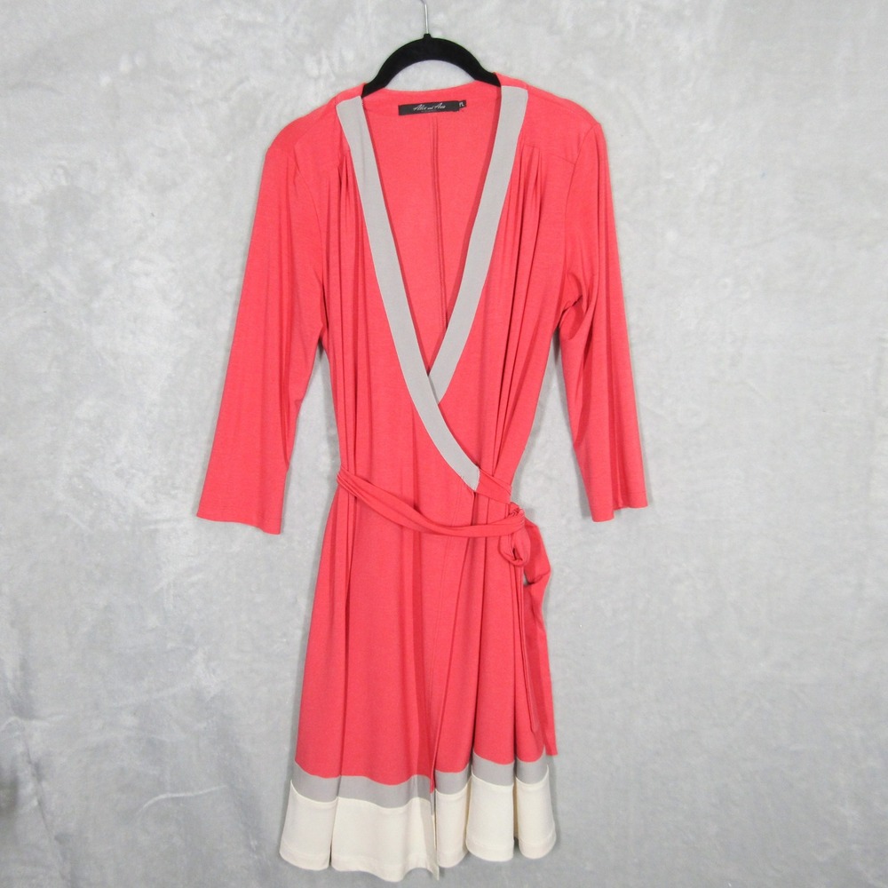 Komarov Alex & Ava Coral Wrap Dress Large Petite Belted Colorblock Casual